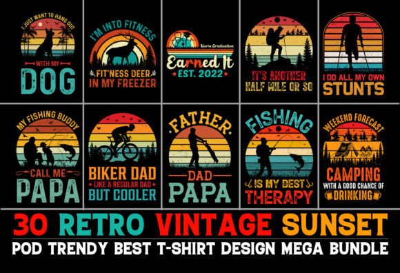 Vintage Retro Sunset T-Shirt Design Set